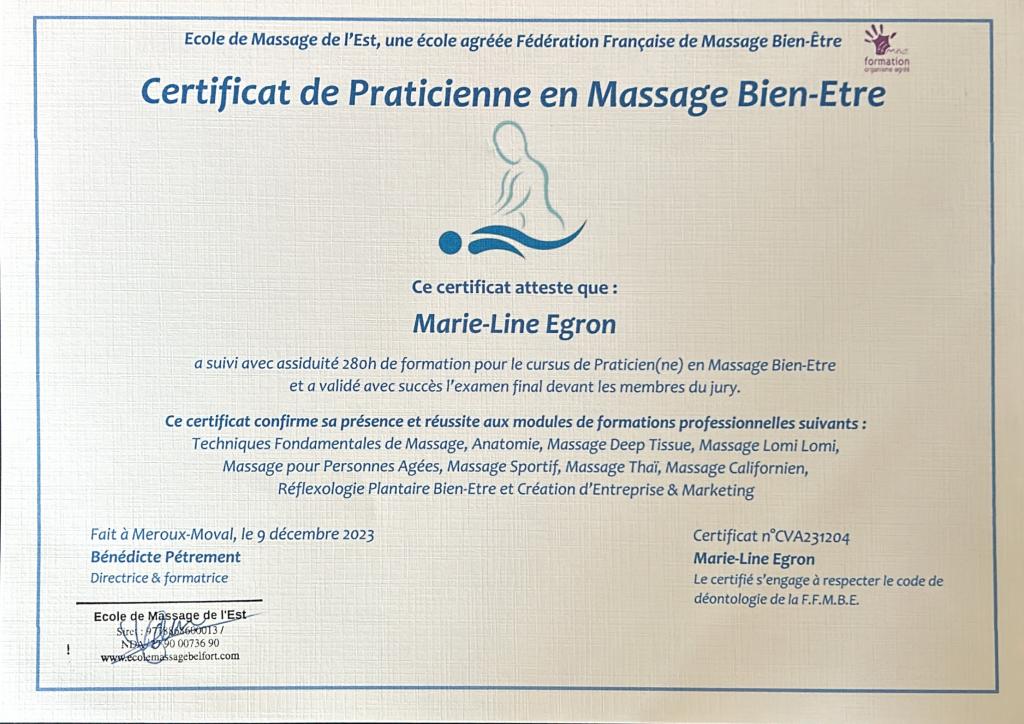 Photo numéro 15 de la galerie de Marie-Line Egron : Masseur bien-être à Besançon. Prendre RDV